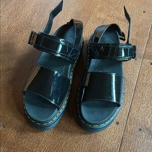 Dr. Martens Voss black patent leather platform sandals